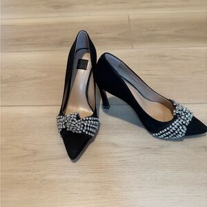 White House Black Market Elegant Black Heels with embellished bows